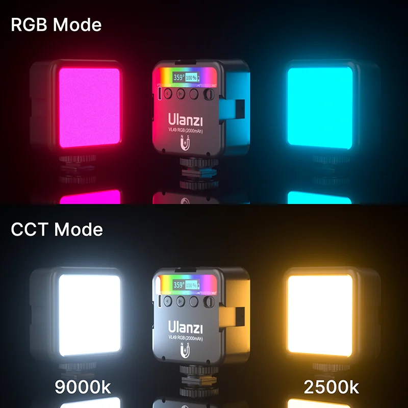 VIJIM Ulanzi VL49 Full RGB LED/2500K-9000K 800LUX Từ Mini Lấp 3 Lạnh giày 2000MAh Loại-C Camera Ánh Sáng