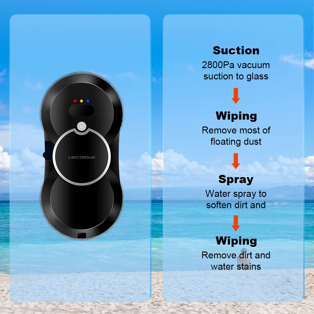 Roboter-Fensterputzer Liectroux HCR-10 mit Ultraschall-Wassersprühfunktion, Staubsaugerroboter für Fenster, Glaswischer, Trocken- und Nasswischen, AI Route, Fernbedienung