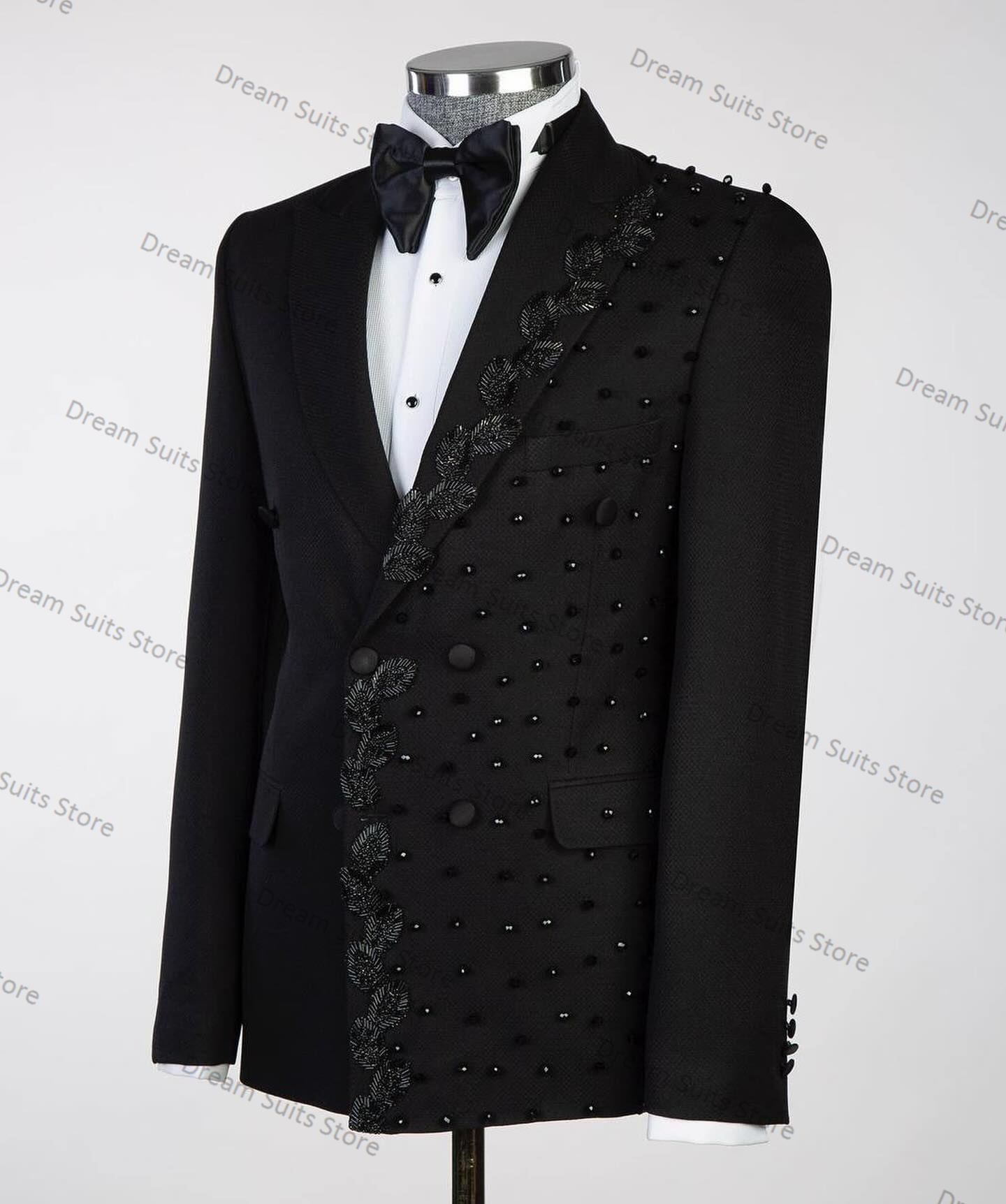 Golden Crystals Black Men Suits Set 2 Pieces Blazer+Cotton Pants Custom Made Jacket Wedding Tuxedo Office Male Custom Made Coat