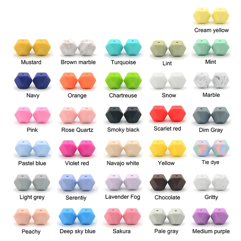 LOFCA 10 Stück 14 mm Mini-Sechskant-Silikonperlen, Lebensmittelqualität, Zahnen, Mini-Sechskant, BPA-frei, Silikon-Beißring, Spielzeug, Schnuller