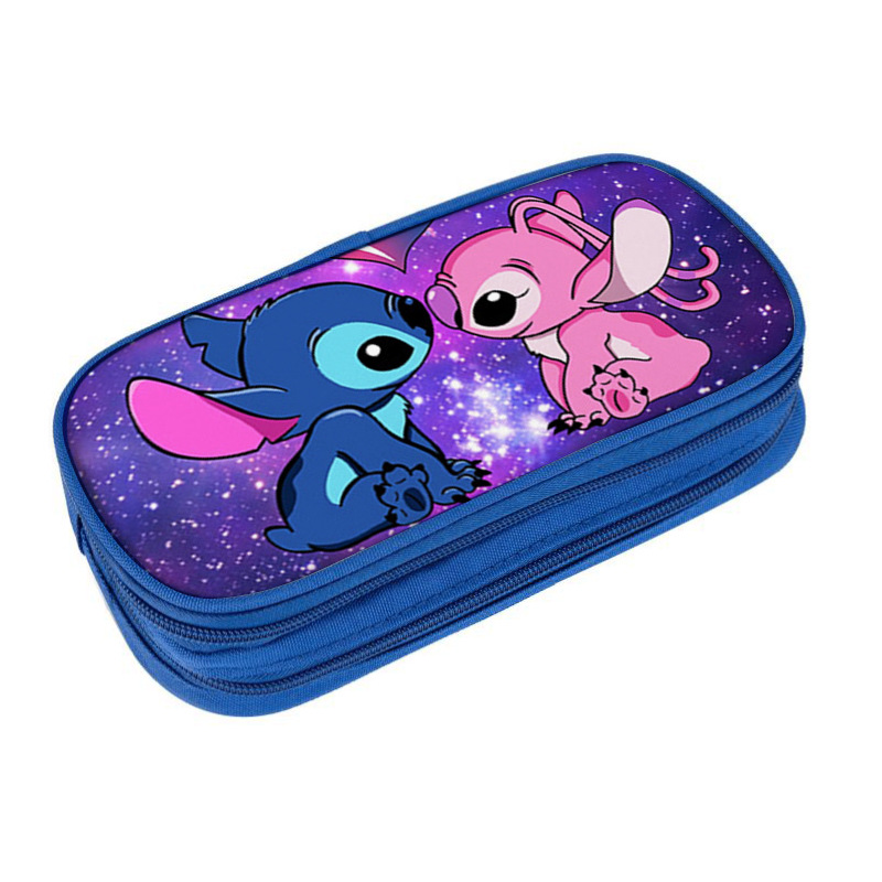 Disney Stitch Pencil Bag Case Anime Figure Double-Layer Large Capacity Multifunctional Pen Case Students Stationery Box Gifts