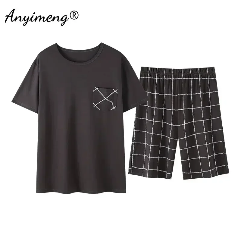 L-4XL Elegant Mens Cotton ชุดนอนกางเกงขาสั้นฤดูร้อนแฟชั่นแขนสั้น Homewear สําหรับชายสบายๆชายชุดนอน 2 ชิ้นชุด Pijama