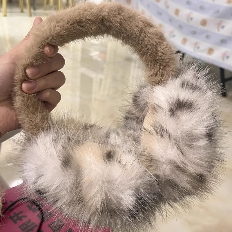 Orejeras de piel sintética de leopardo para mujer, orejeras plegables, orejeras de felpa suave, calentador de invierno, bufanda de piel para exteriores