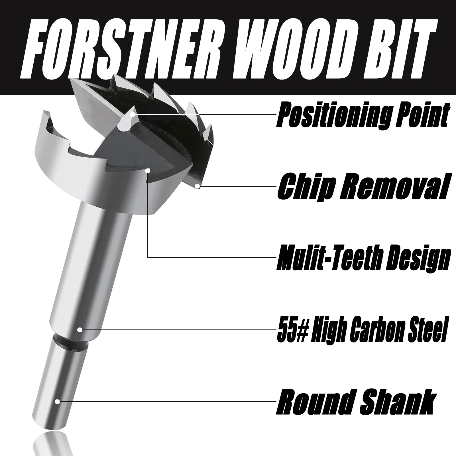 Versery 1 PC 6 มม.-100 มม.Forstner งานไม้เครื่องมือรูบานพับเจาะ Bits Round Shank สูงเครื่องตัดเหล็กคาร์บอน