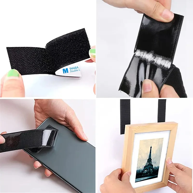 3M 9448A Black Double-Sided Self Adhesive 3m 16-38mm Strong Non-Trace High Temperature Resistant Hook and Loop Fastener Tape