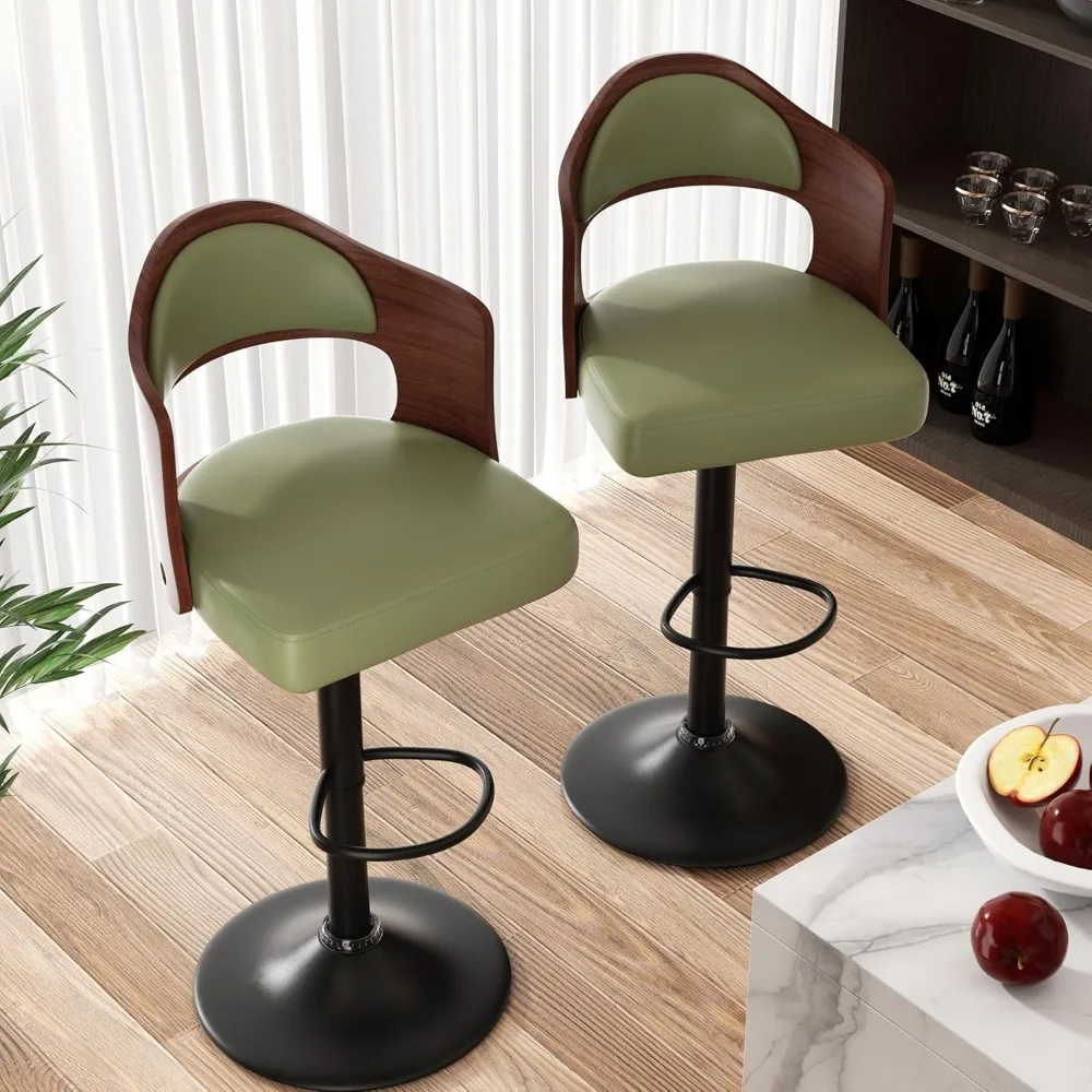 Swivel Bar Stools Set of 2 Seat Adjustable Height 24.5-33.5IN, Wooden Barstools PU Leather Upholstered Bar Chairs with Back & Fo