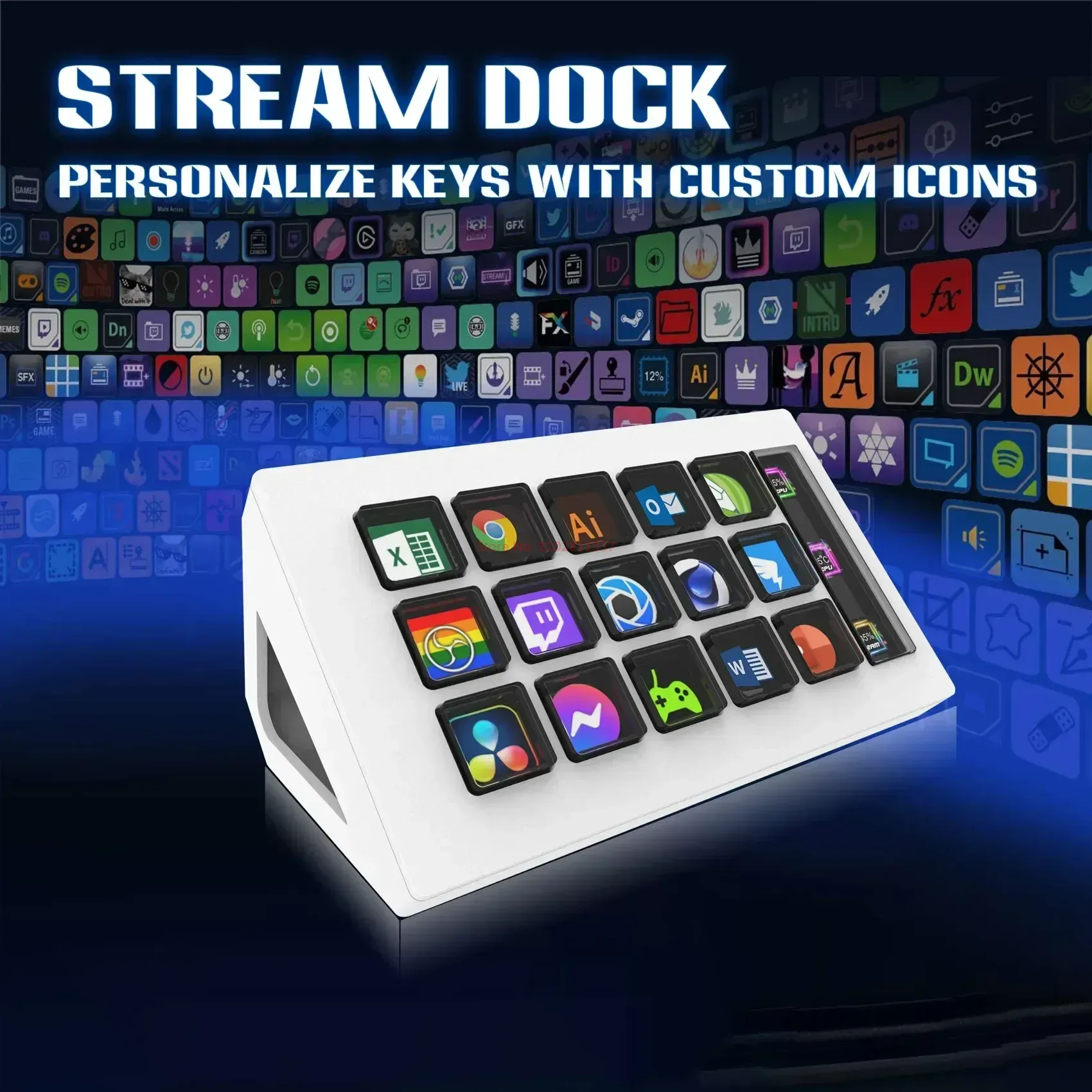 Botão lcd do teclado da plataforma de fluxo visual 15 teclas controlador de criação de conteúdo ao vivo botão personalizado para windows/macos/android/ios presente