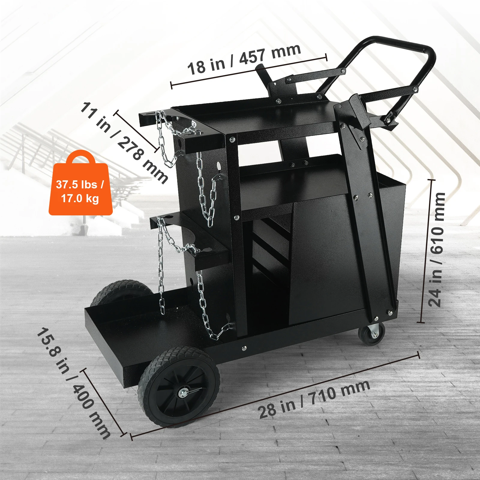 VEVOR Welding Cart 2-Tier 4 Drawers Welder Cart with 360° Swivel Wheels Heavy Duty Rolling MIG Welder Cart for Mig Plasma Cutter