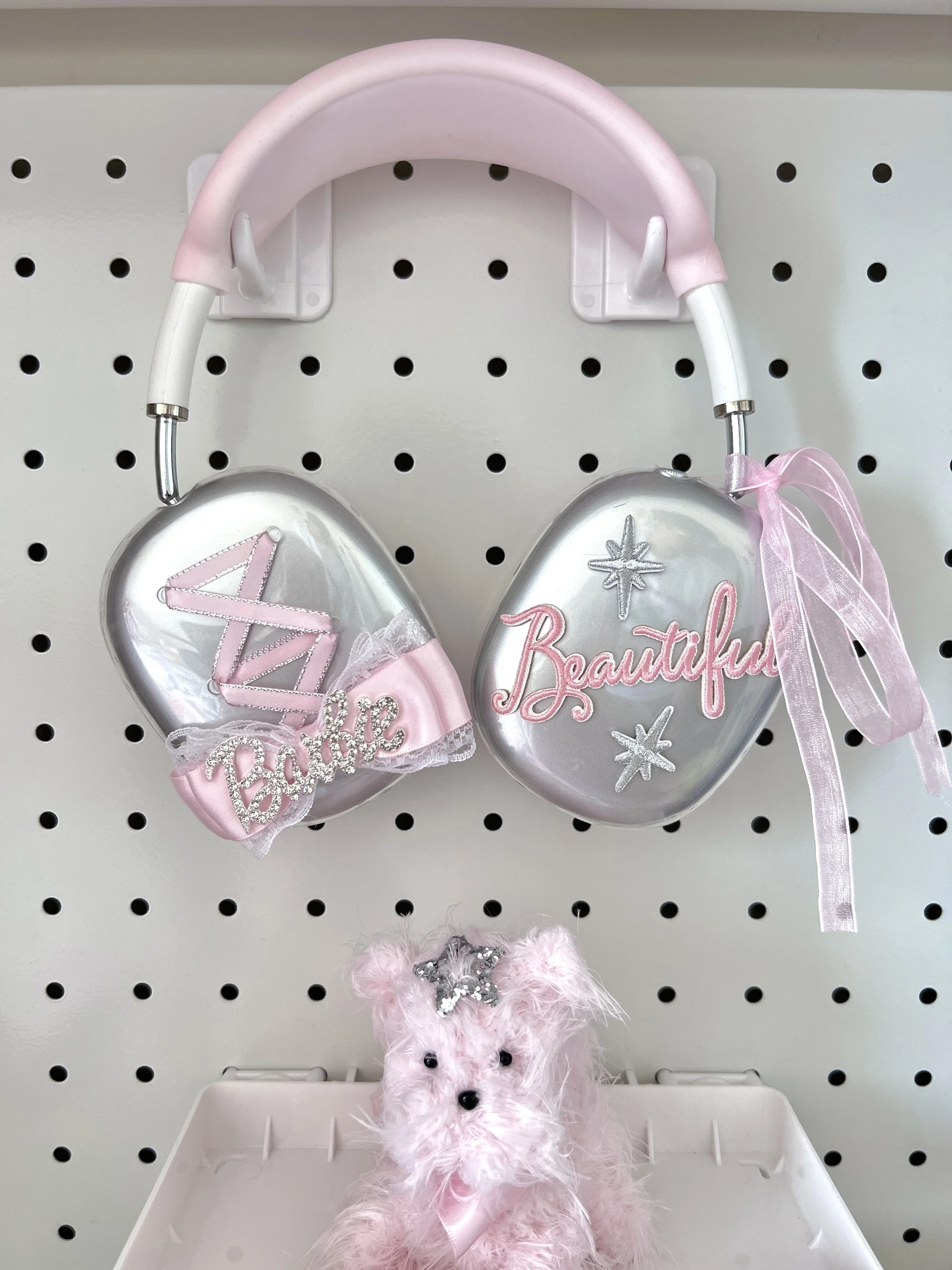 Dophee AirpodsMax Earphone Case Y2K Spice Girls Rhinestone Letters Bow Apple Headphone Cover Silicone Transparent Soft Shell