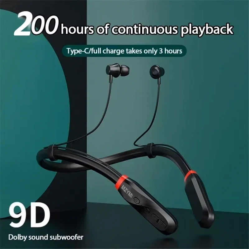 MZYMI auriculares inalámbricos 200 horas de reproducción banda para el cuello auriculares Bluetooth 5,1 auriculares con micrófono auriculares estéreo 9D