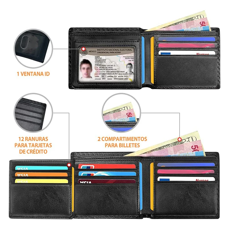 Slim Tối Giản Trị Gấp Ví Sợi Carbon RFID Ngăn Chặn Ví Nam Với ID Cửa Sổ Và 9 Khe Cắm Thẻ