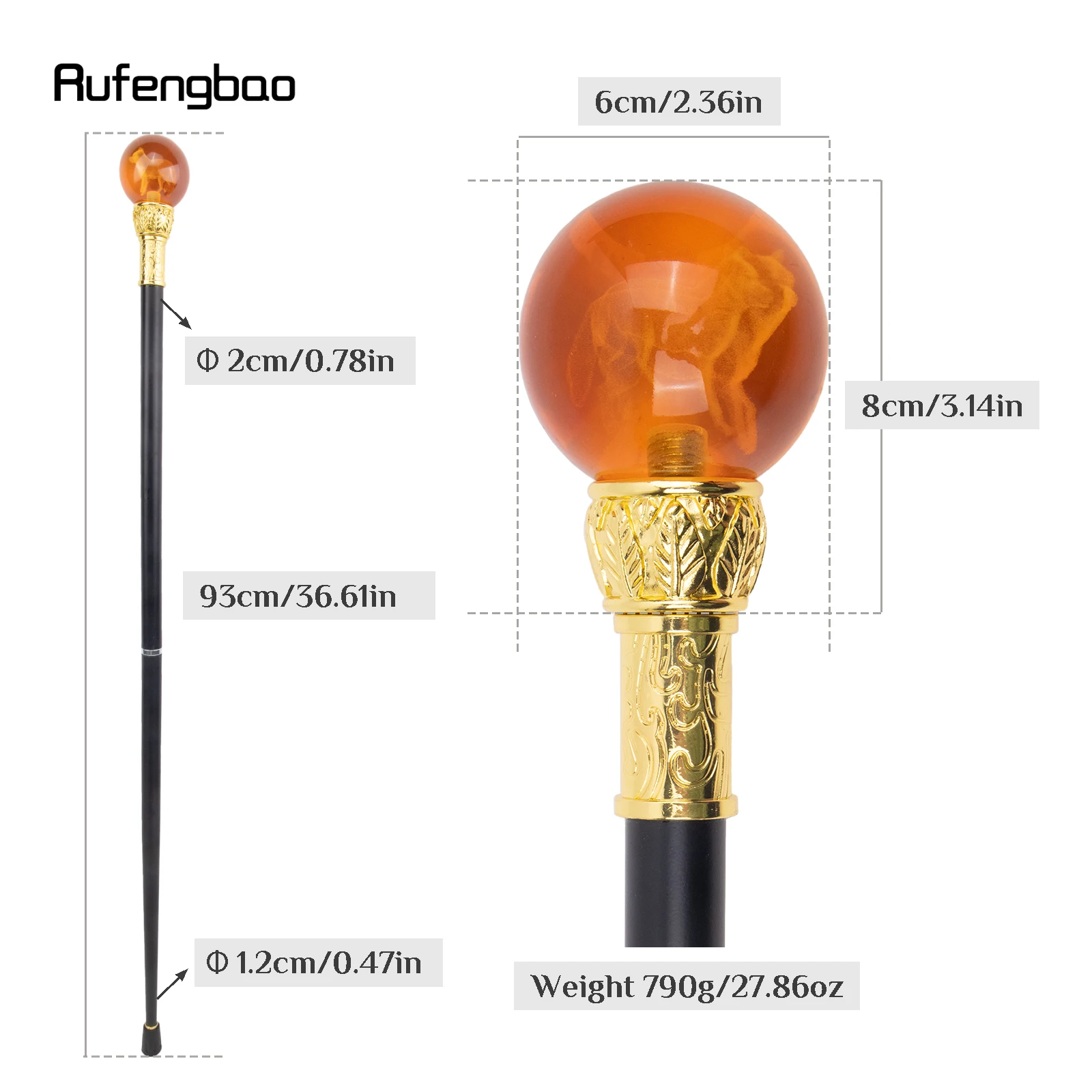 Bastão de vidro marrom lobo bengala, bengala dourada, Cosplay elegante, bengala decorativa elegante, 93cm