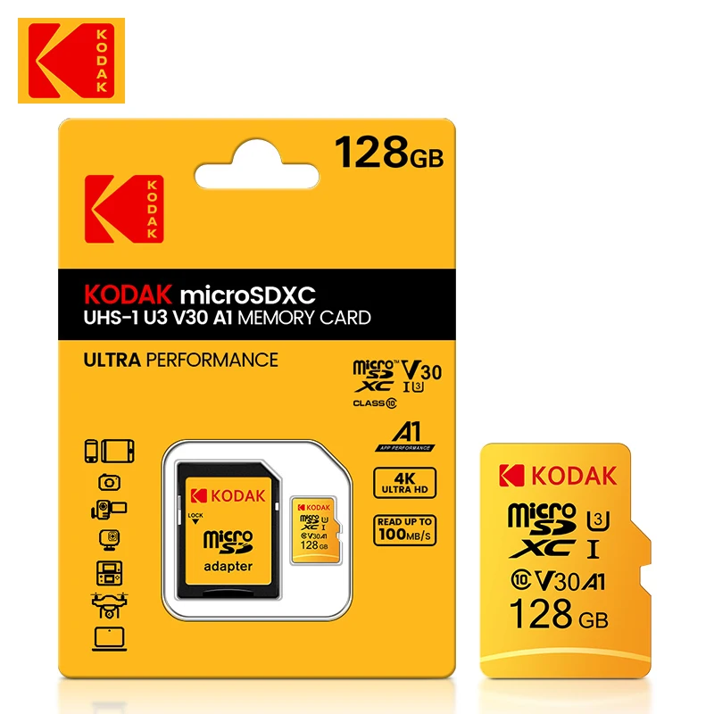 Карта памяти Kodak Extreme MicroSDXC A1 U3, 4K Flash USB3.0, совместимая с камерой GoPro DJI Nintendo — оригинальные карты UHS-I