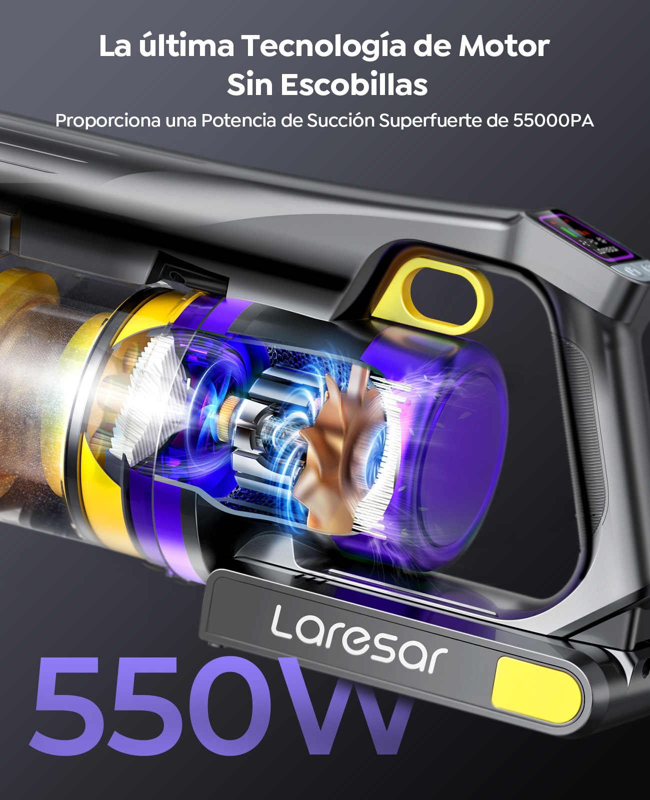 Aspiradora inalámbrica Laresar X11, 550W, 55KPA, potencia de succión, taza de polvo para hogar inteligente de mano, tiempo de ejecución de 60 minutos, juego de filtros Hepa de 3 uds.
