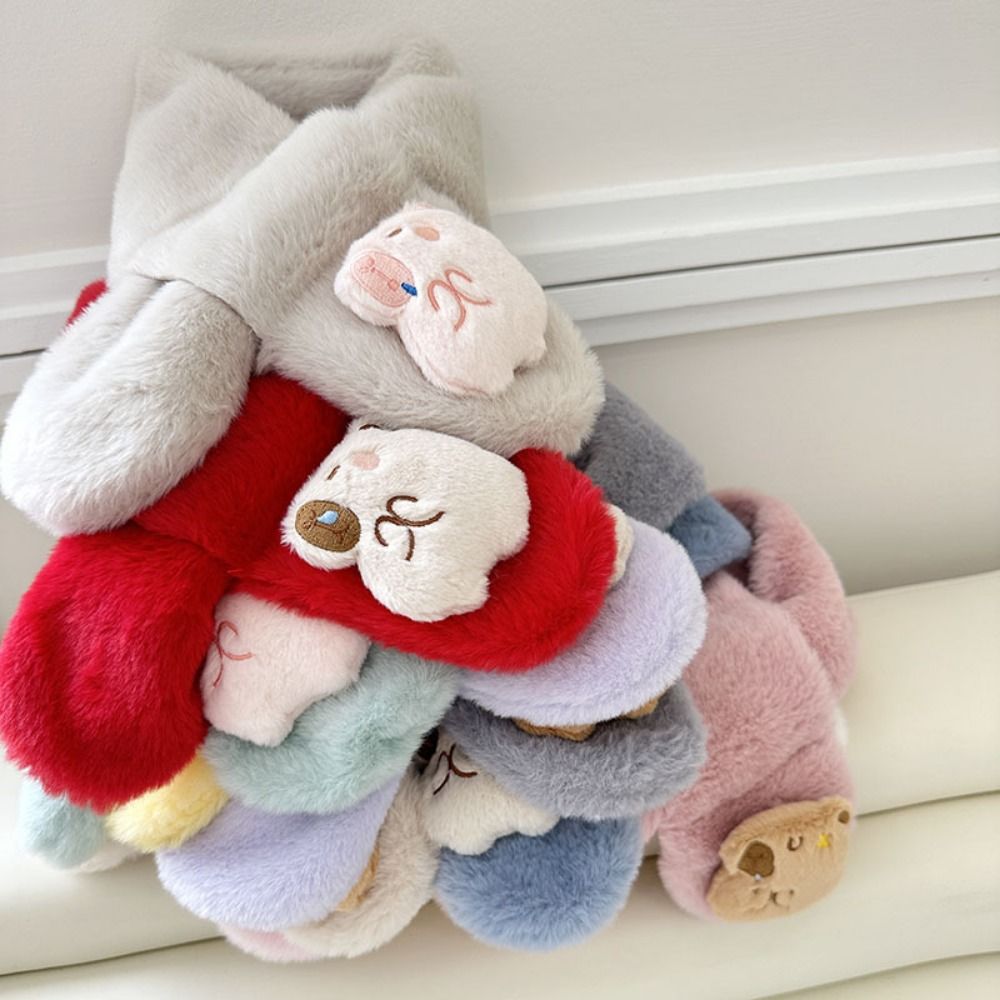 2pcs Kawaii Kapibala Plush Scarf Kapibala Shaped Thicked Cross Neck Warmer Neck Wrap Solid Color Children's Kapibala Scarf