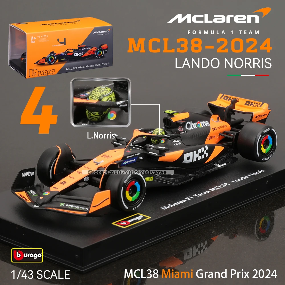 Bburago 1:43 F1 2024 McLaren MCL38 Mercedes Benz W15 Ferrari SF24 Red Bull RB20 Alpine A524 coche de carreras de aleación modelo regalo juguete