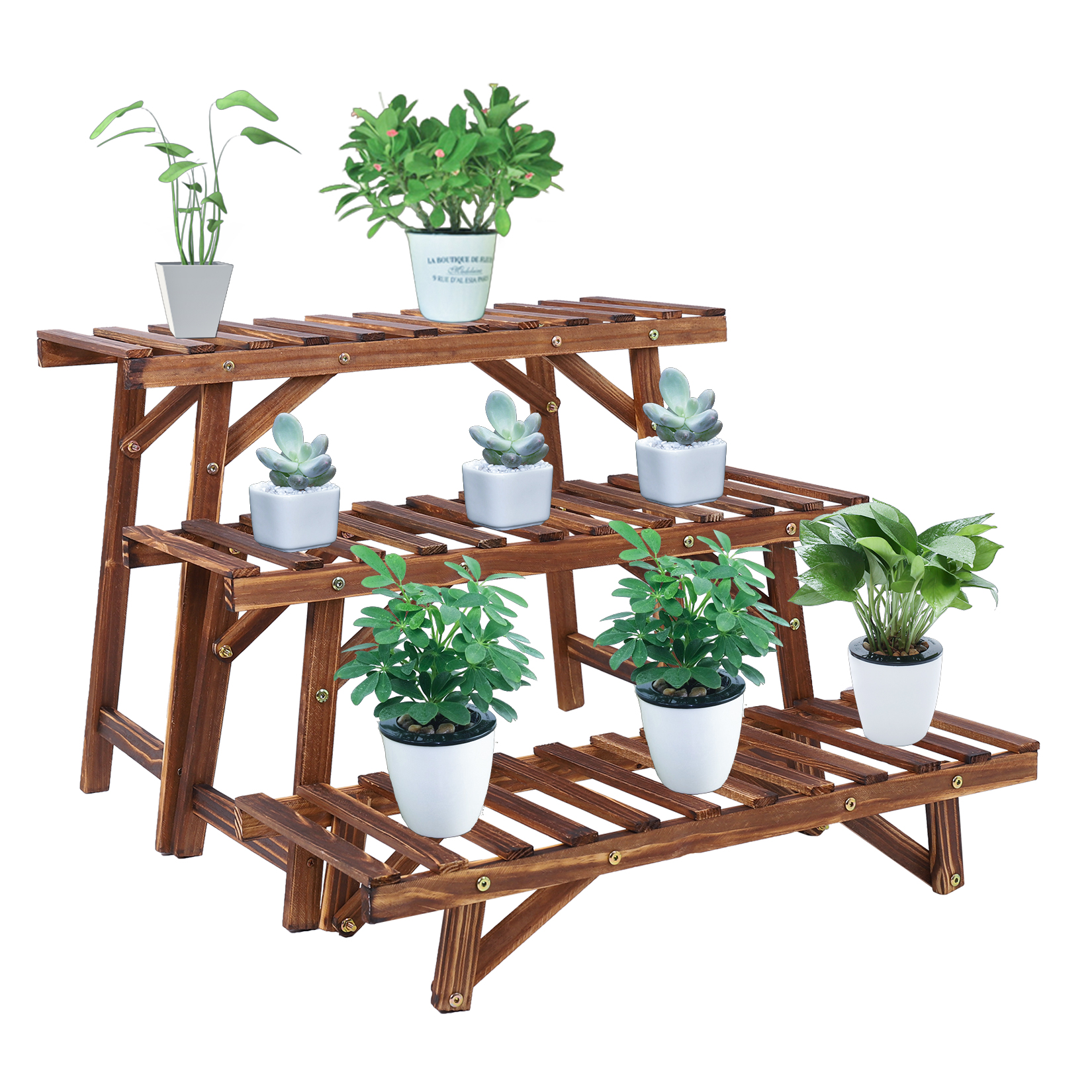 3-stufiger Pflanzenständer, Stufenständer für drinnen und draußen, Blumentopfständer, Eckpflanzenregale, Blumentopfhalter für Terrasse, Garten, Balkon