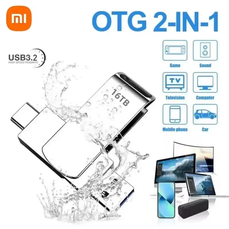 Xiaomi USB 3.2 16TB Flash Drives High Speed Transfer Metal Pendrive Memory Card Pendrive Flash Disk Memoria Waterproof Stick
