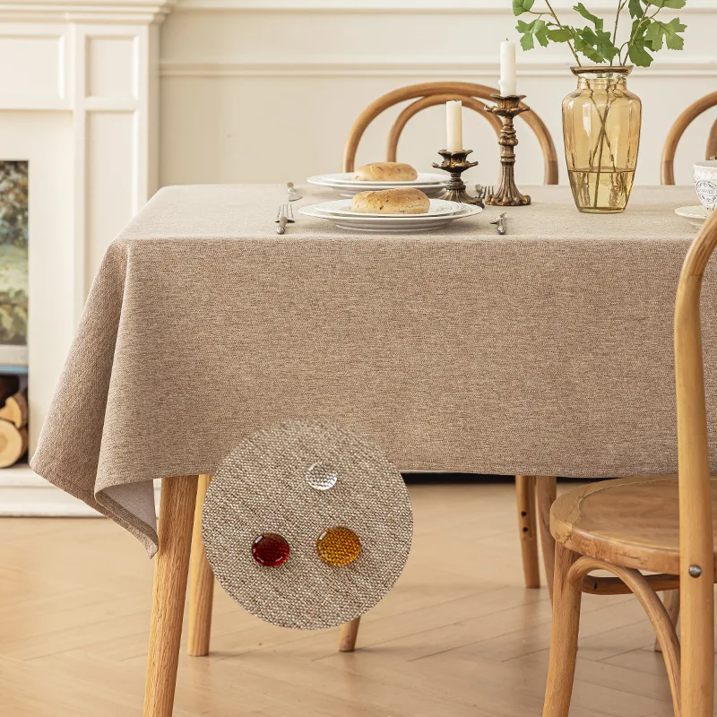 Cotton and Linen Three-proof Tablecloth Waterproof and Dustproof Solid Color Rectangular Tablecloth Coffee Dining Table Cloth
