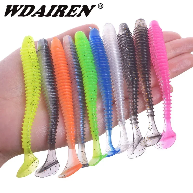 WDAIREN Con Sâu Mồi Câu Cá 5Cm 7Cm 9Cm Đôi Dẻo Silicone T Đuôi Mồi Mềm Nhân Tạo Mồi Bass jig Wobblers Swimbait Giải Quyết