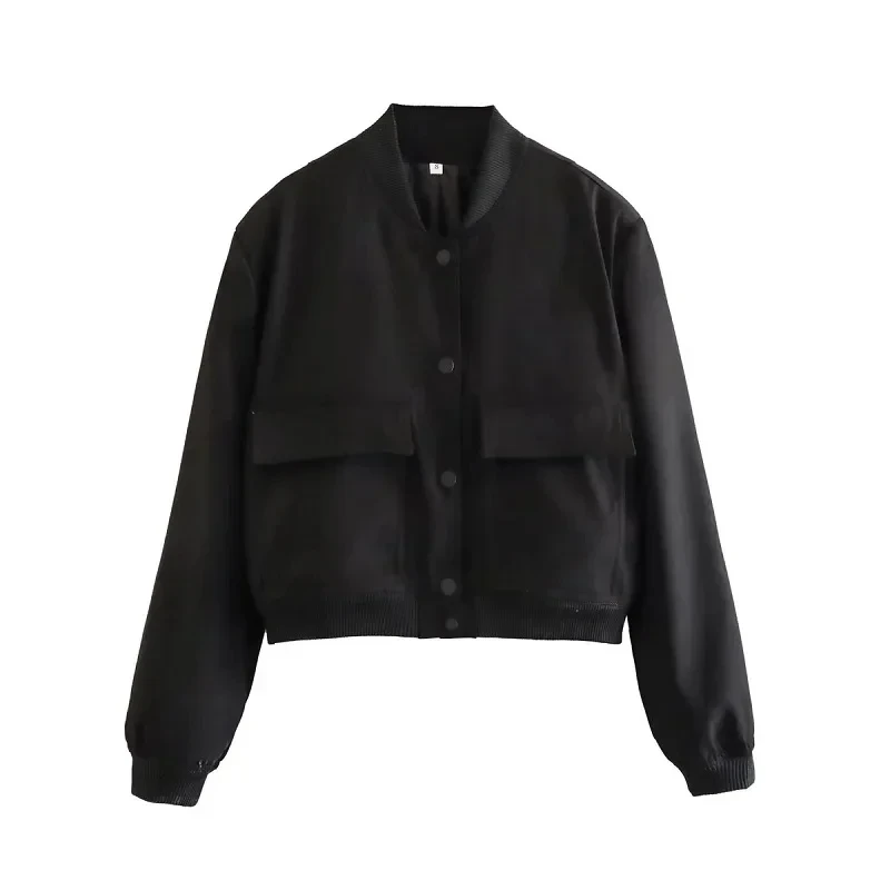 1PCS Kobieta Bomber Jacket Płaszcz Biały Jesień Zima Guzik Baseball Aviator Przycięte kurtki dla kobiet Długi rękaw Crop Odzież wierzchnia