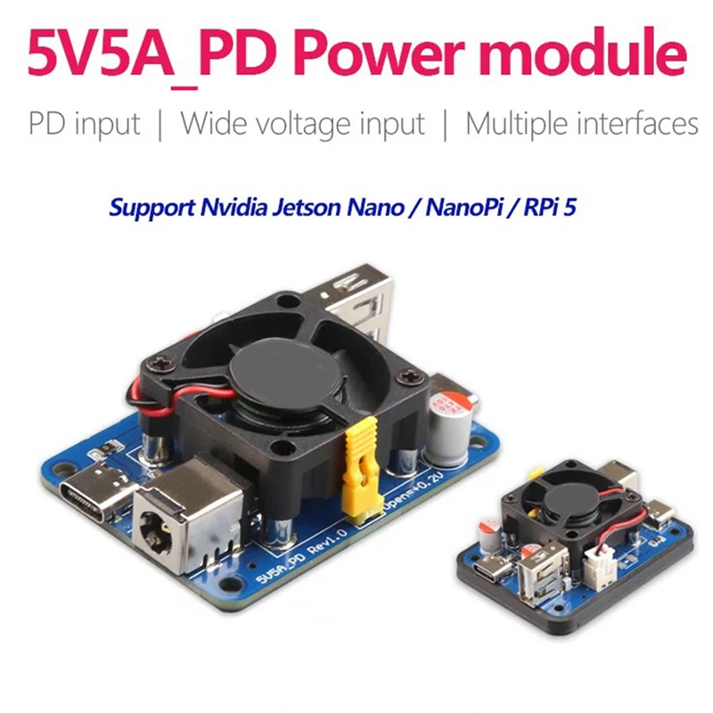 5V 5A PD โมดูลสําหรับ Raspberry Pi5 USB-C และ USB-A Dual Port โมดูลสนับสนุน USB-C PD หรือ DC5.5 อินพุต