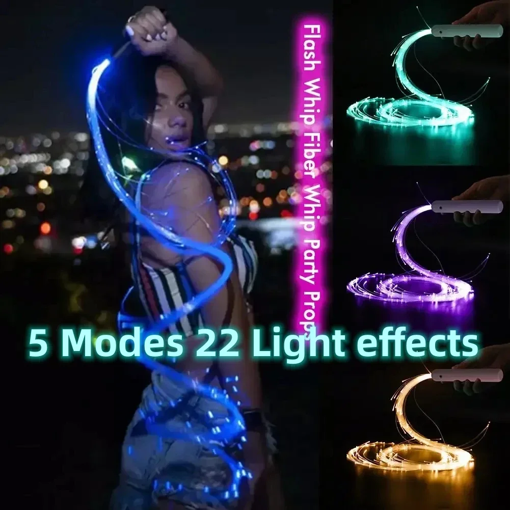 Neue LED-Glasfaserpeitsche 360° °   Drehbare leuchtende Peitsche, RGB-Pixel, leuchtender Fluss, Spitze, Disco, Tanz, Festival, Nacht, Party, Atmosphäre, Requisiten