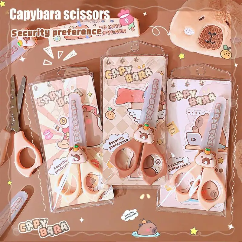 Kid Scissors Cartoon Capybara Safety Scissors With Round Tip Children Activities Supplies Anti-Slip Handle Students Stationery