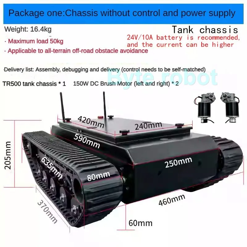 50kg Load TR500 Tank Car chassis 8cm Rubber Track Assembled Shock Absorption Suspension system FOR STM32 Programmable Robot Kit