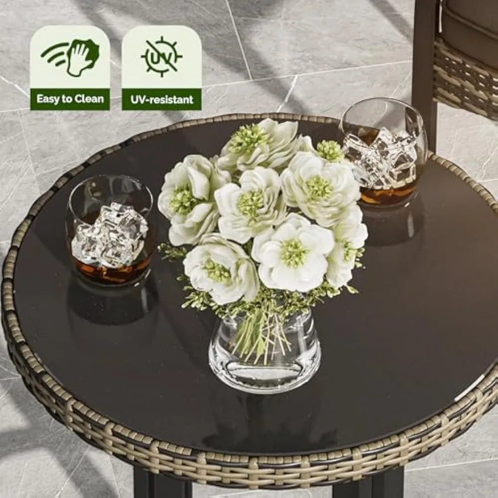 3-Piece Outdoor Wicker Bar Height Set with Cushioned Barstools, Patio Bistro Furniture for Balcony and Poolside, Black