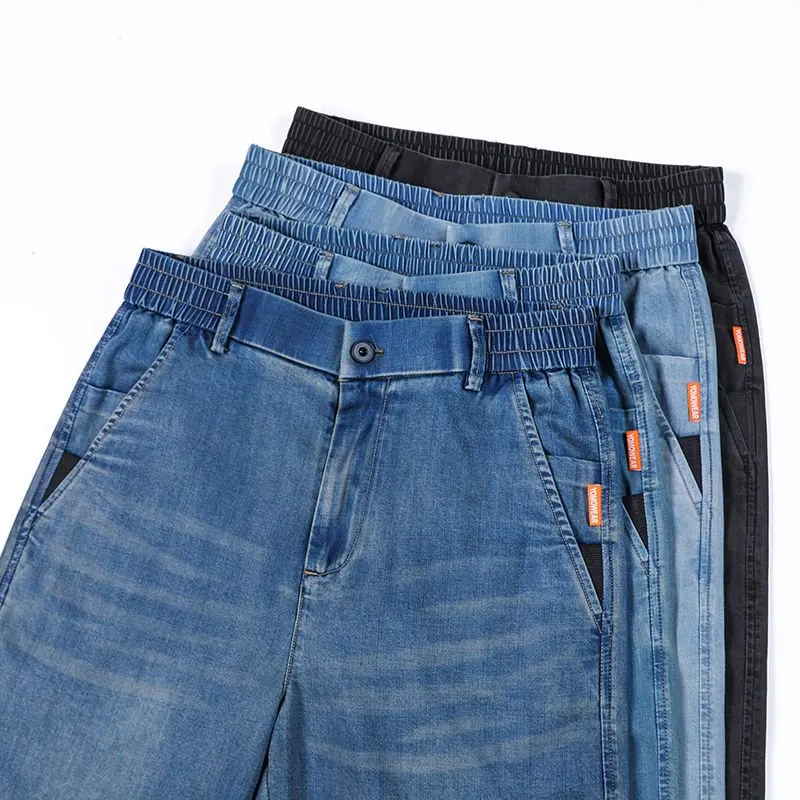 Pantalones vaqueros finos y ligeros de verano para hombre, pantalones vaqueros de Lyocell de corte recto, elásticos, elegantes, informales, nuevo estilo, elásticos, ajuste relajado, Telaxed