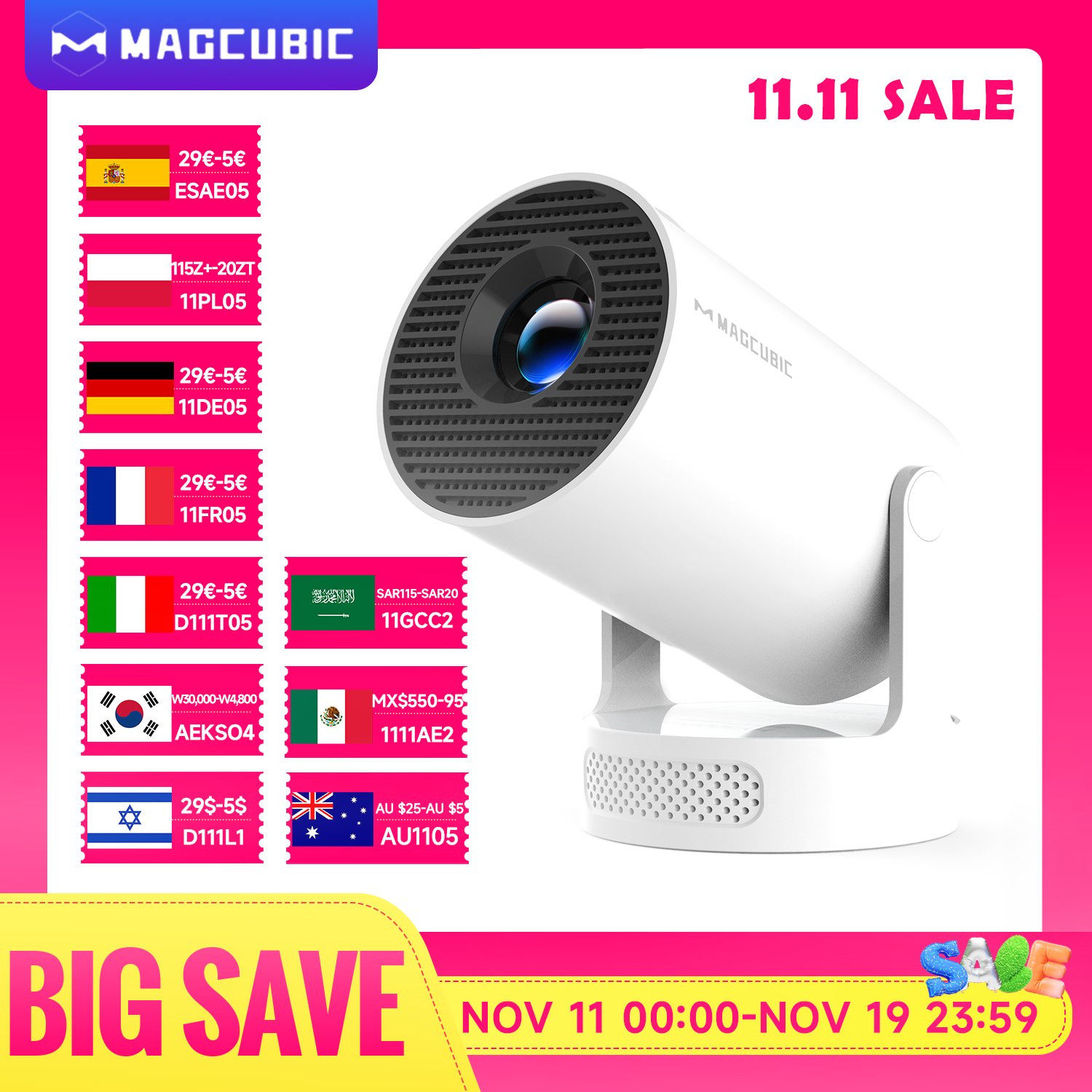 Proyector Magcubic Android 14 8K 1280*720P HY300 Pro + Wifi Dual 290ANSI 180 ° Proyector portátil flexible para exteriores de cine BT5.0