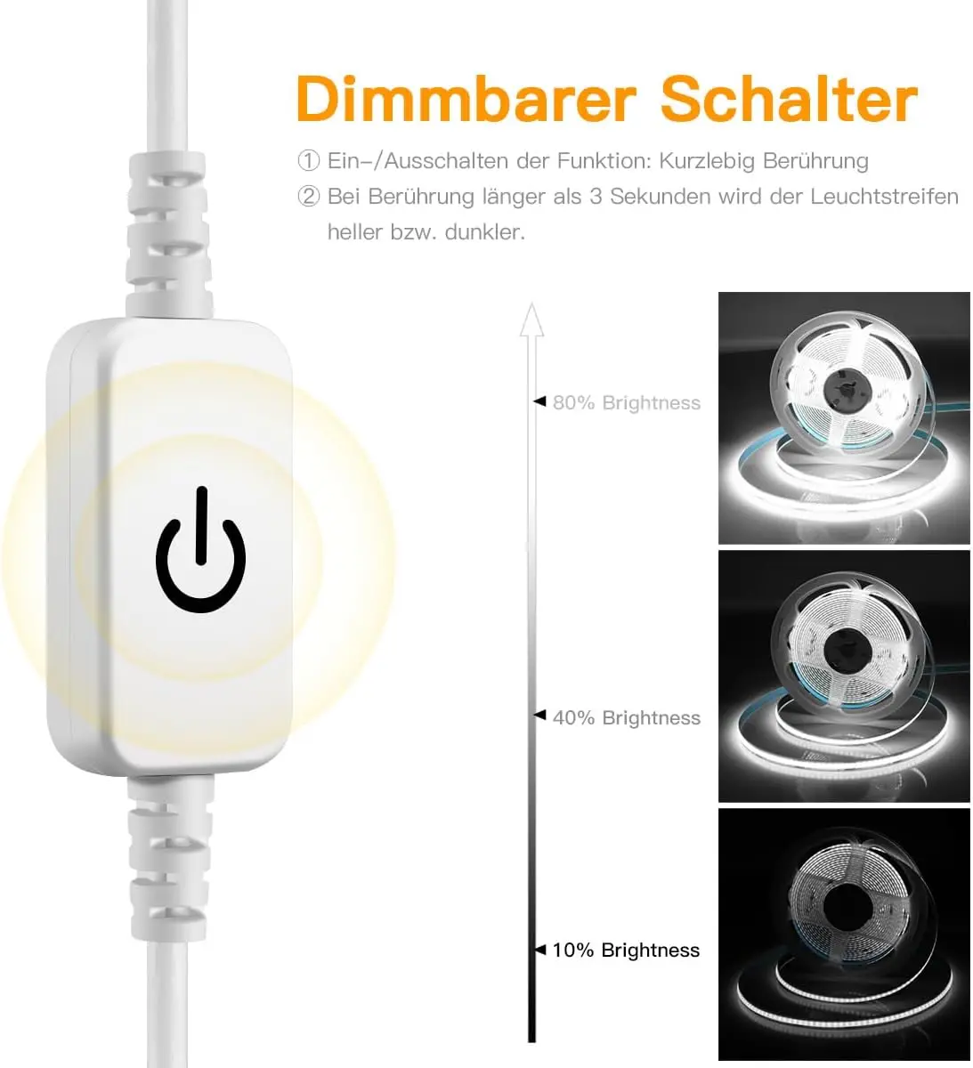 Tira de luces LED USB de 1M-5M, 5V, 320LEDs/M, Sensor táctil COB, lámpara regulable, cinta DIY, retroiluminación de espejo de TV, iluminación nocturna para cocina y habitación