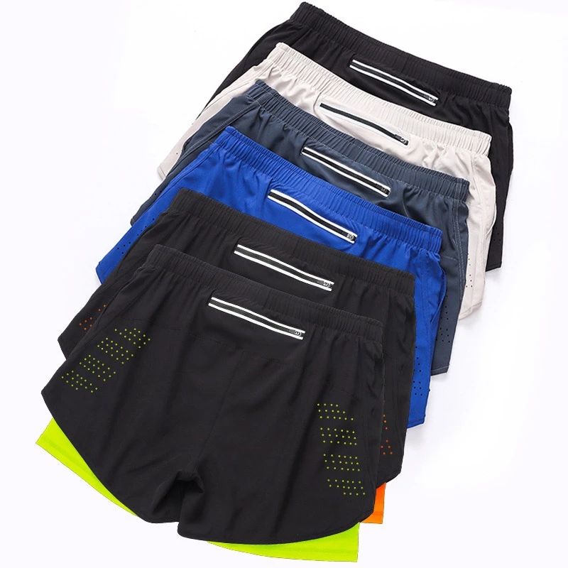 Männer Laufshorts Schnell trocknend Fitness Schwarz Doppel Schicht Shorts Männer Neue Sport Workout Training Bodybuilding Kurze Hosen