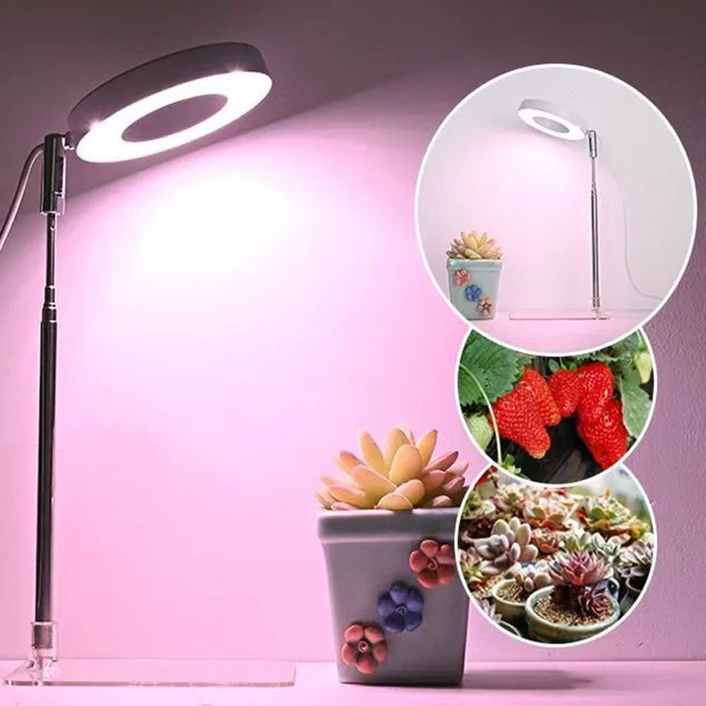 Lâmpada de crescimento LED solar interna de espectro completo, tempo de escurecimento USB, plantas suculentas, lâmpada de luz de preenchimento telescópica para cama de flores