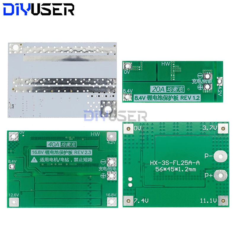 2S 3S 4S 5S 리튬 이온 리튬 배터리 18650 충전기 BMS 20A 25A 30A 40A 60A 100A 드릴 모터 용 밸런스 보호 보드