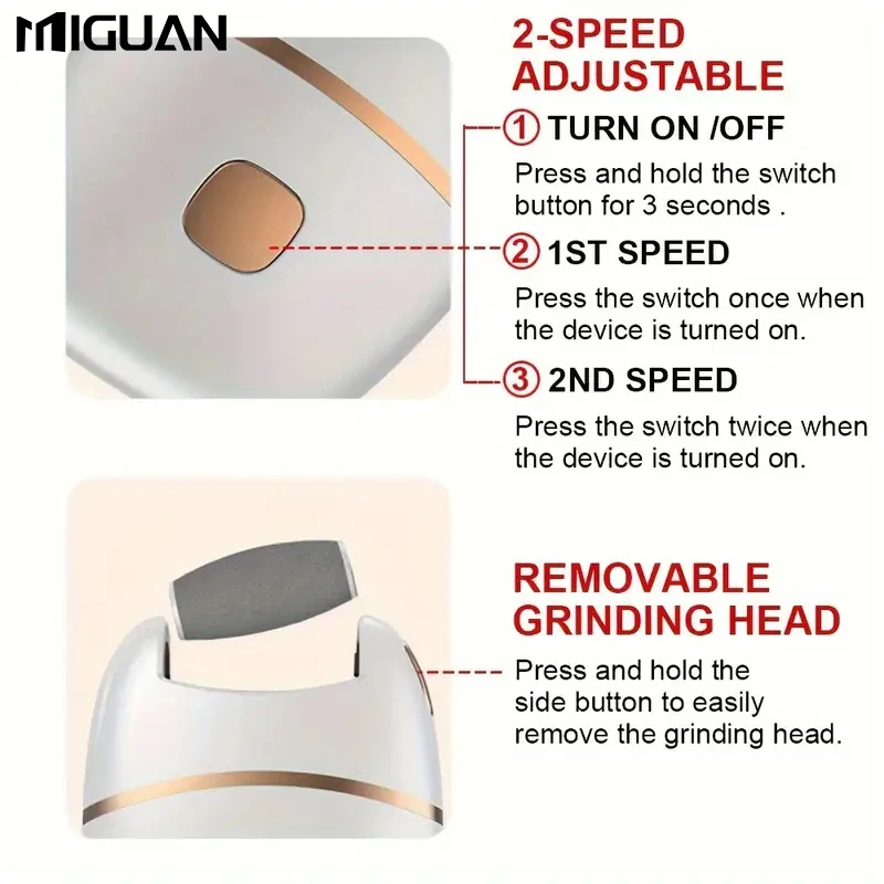 Smerigliatrice elettrica per piedi 1pc, smerigliatrice per piedi ricaricabile per lucidatura della pelle spessa, smerigliatrice per piedi