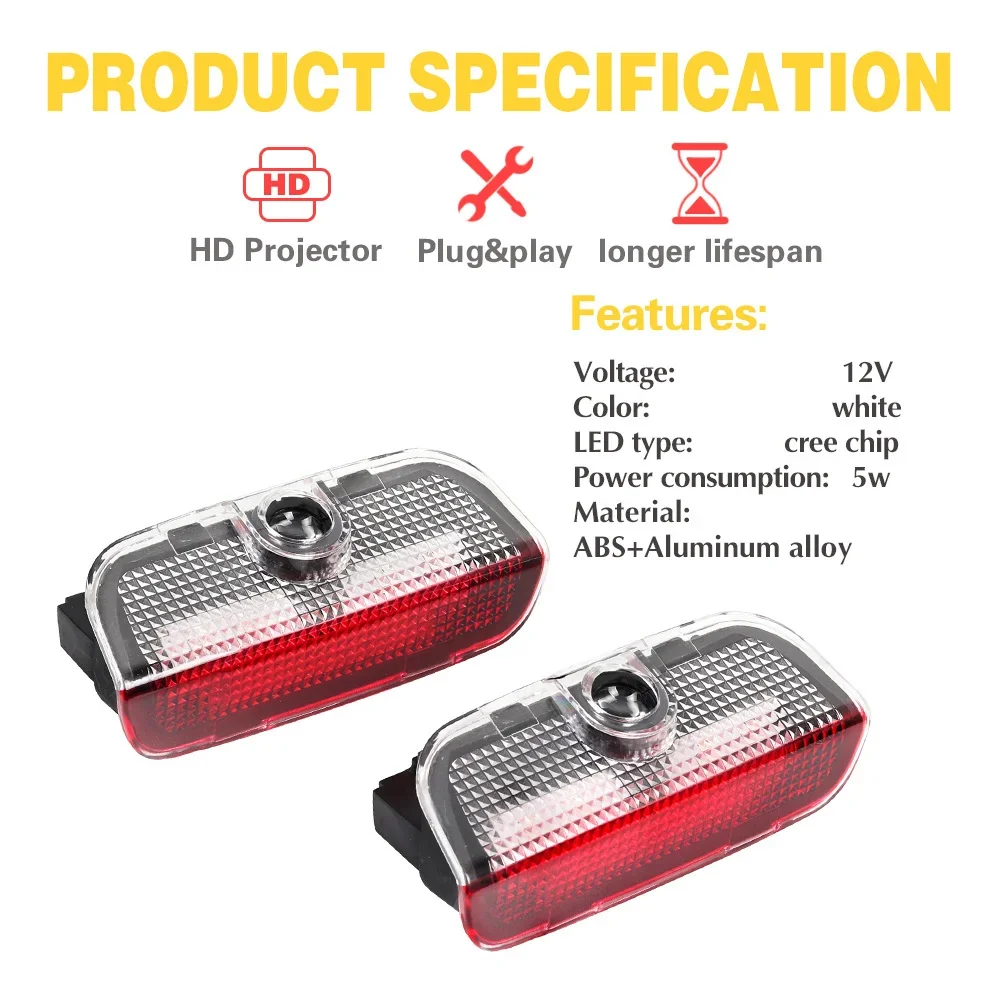 4X LED Car Door Logo Projector Light Accessories for VW R Golf 5 6 7 GTI GTD GTE Touareg CC Passat B6 B7 B8 B9 C6 C7 C8 Tiguan