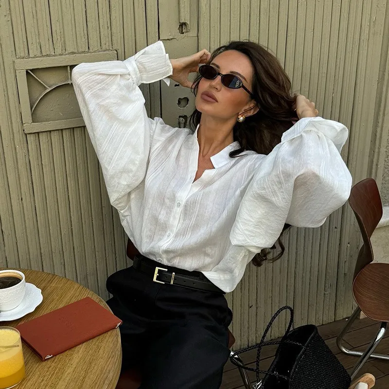 Mode Weiße Hemden Frauen Langarm Oversize Bluse 2025, Neue Frühling Sommer Grundlegende Tops Baumwolle Chic Shirt für Frauen