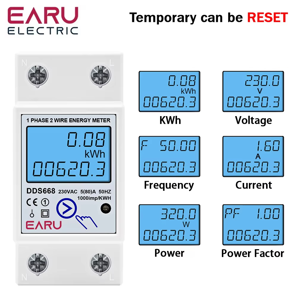 230 В переменного тока, 110 В, 50/60 Гц, цифровой однофазный счетчик нулевой энергии сброса, кВтч, измеритель напряжения, тока, энергопотребления, ваттметр, DIN-рейка