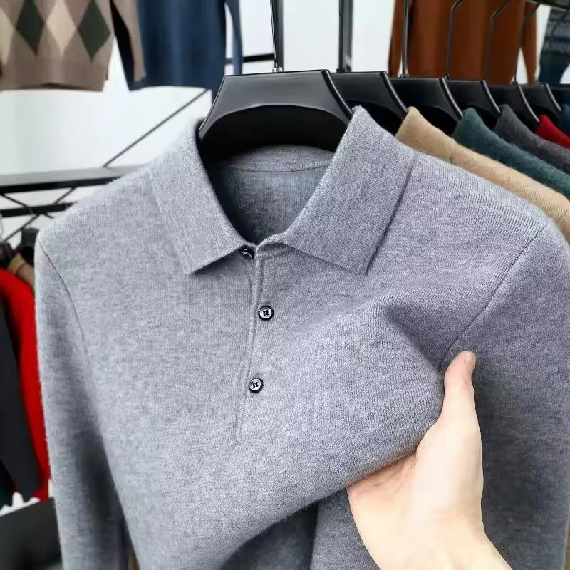 Herren 100% Nerz Kaschmir große Pullover Herbst Winter solide Polo-Ausschnitt lässig Strick pullover Langarm warmen Pullover zu