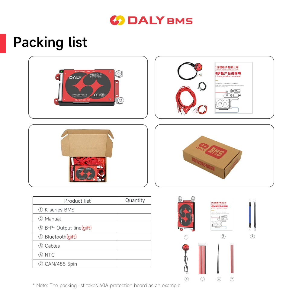 Placa BMS Daly Smart Lifepo4 4S 12V 8S 24V16S 48V 3,2V 100A 60A BMS para PAQUETE DE BATERÍA 18650 Comunicación CANBUS RS485 UART BT