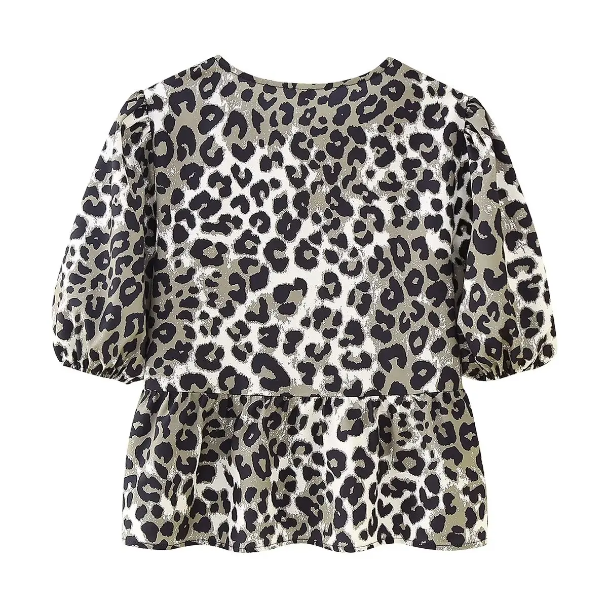 Blusa de leopardo feminina com alça, camisa com renda, blusa folhada, roupa de verão