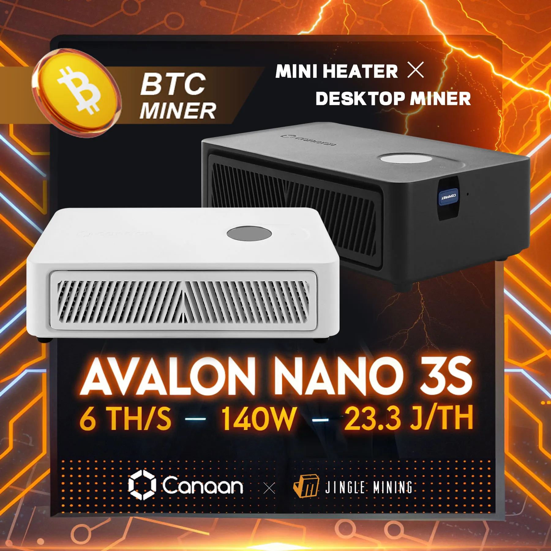 Jingle Mining Canaan Avalon Nano3S 6TH/s 140W Najnowszy Koparka ASIC BTC Crypto 2025 1 szt. Czarny / Biały koparka bitcoinów bitcone miners