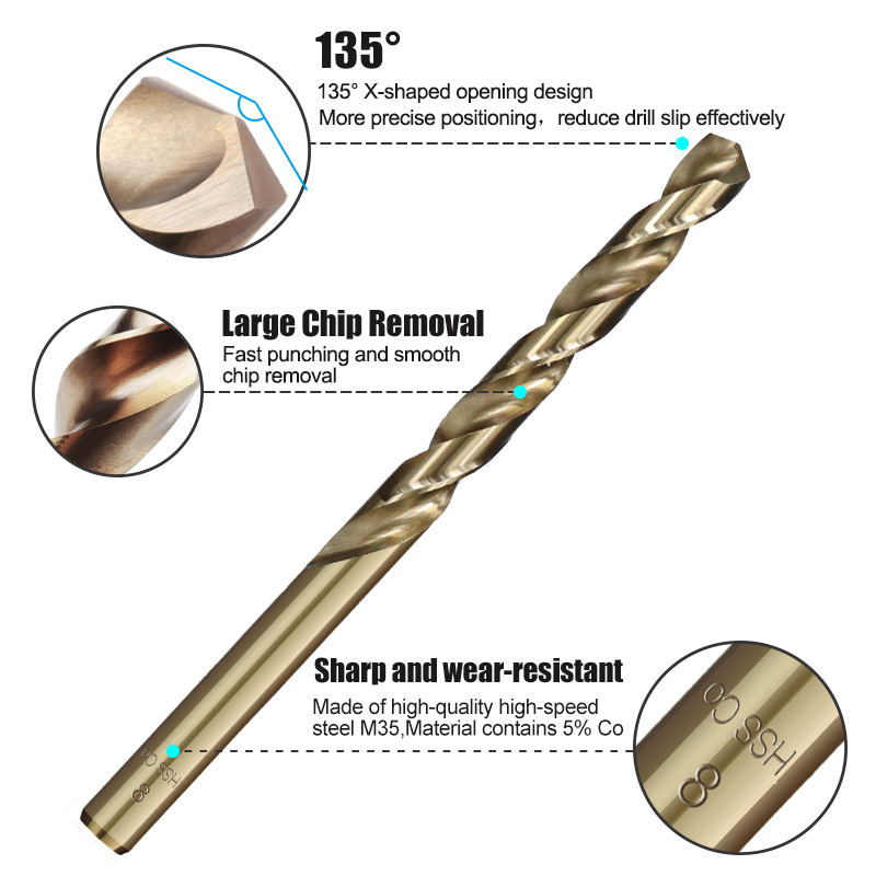 XCAN 1.0-13 มม.HSS M35 โคบอลต์เคลือบ Twist เจาะบิตไม้/โลหะเครื่องตัดรู Round Shank Gun เจาะบิต
