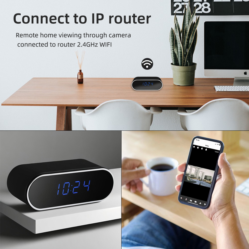 Reloj con cámara Wifi Full HD 1080P, Control inalámbrico, visión nocturna IR, videocámara de vigilancia de seguridad para el hogar, cámara web interior