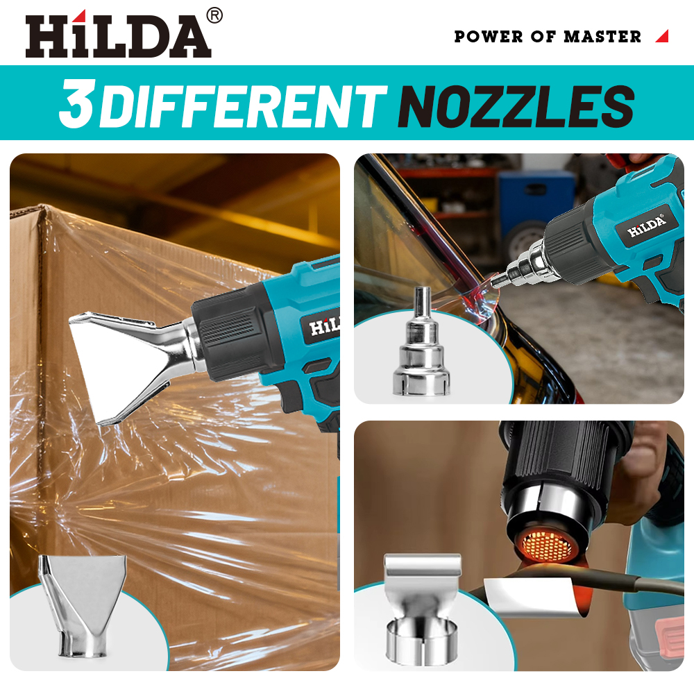 HILDA 21V Handheld Hot Air Gun Temperature Rechargeable Cordless for Makita Battery Electric Heat Gun with Nozzles