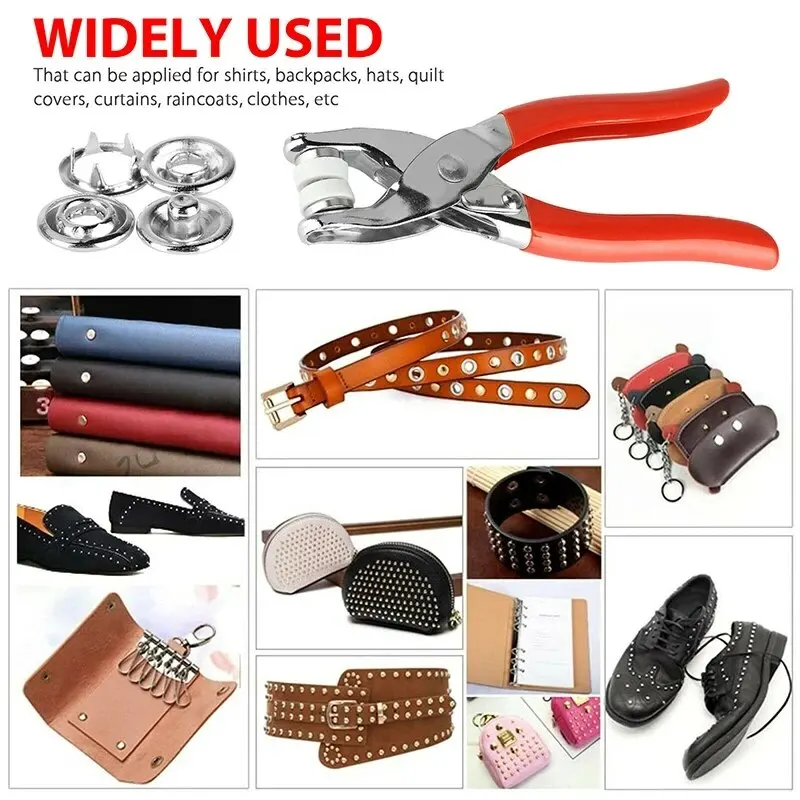 400 PCS PRONG แหวน 9.5 มม.หัวเข็มขัดปุ่มโลหะสีคีมปุ่ม Snap Claw DIY ชุดมือความดัน Plier Rivet BUCKLE เย็บเครื่องมือ