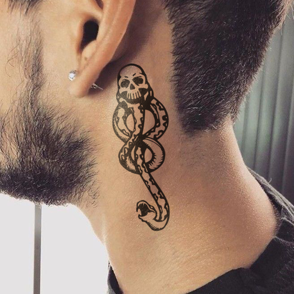 男性と女性のための一時的な入れ墨のステッカー,1ピース,5ピース,死の手紙,ダークマーク,頭蓋骨,ヘビの頭,ボディーアート,腕,偽の袖