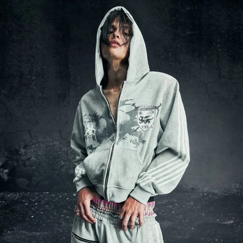 Y2K New Gothic Punk Impresso Homens e Mulheres de Rua Moda Com Capuz Camisa Esportiva Hip Hop Retro Harajuku Zíper Solto Com Capuz Spor